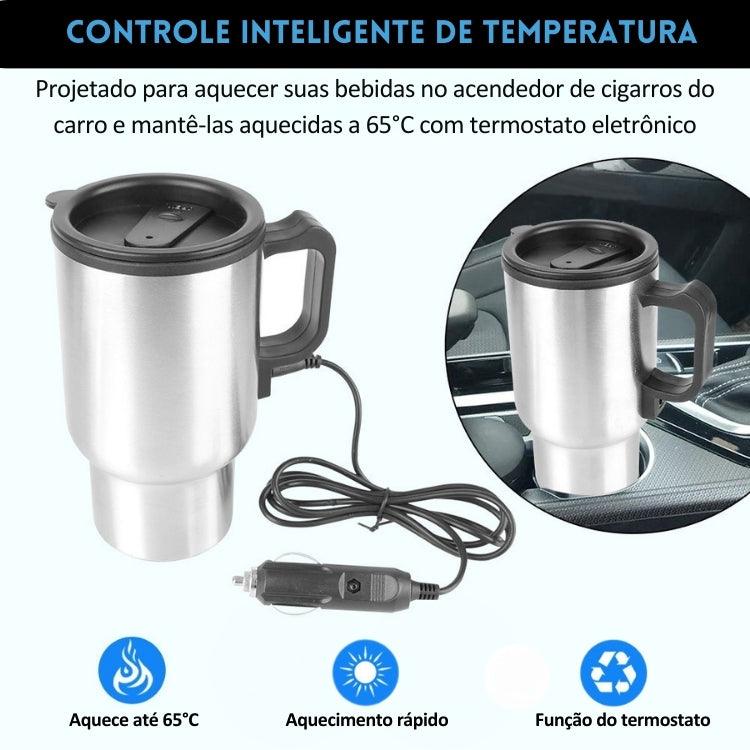 Caneca Automotiva Aquecedora MugMate – 500ml, Aço Inox, Vedação Antivazamento
