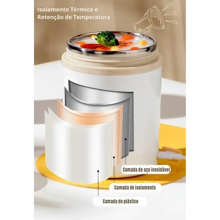 Marmita USB MealPro – 600ML com Aquecimento Elétrico via USB, Inox 304 e Tampa Antivazamento para Refeições Quentes em Qualquer Lugar