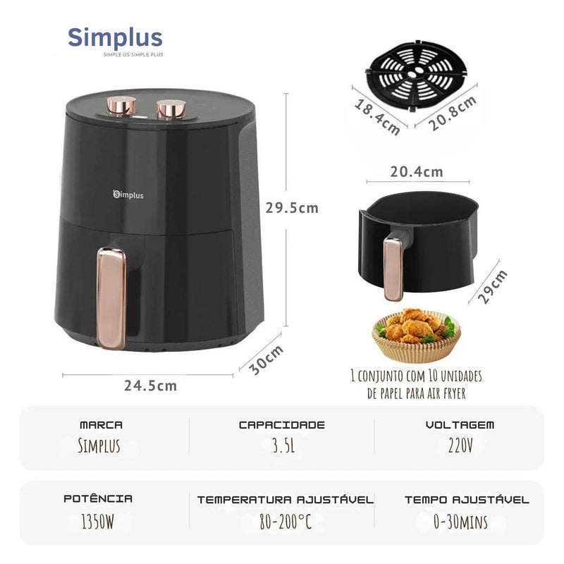 Airfryer Simplus - Fritadeira Elétrica Sem Óleo 3,5L com 6 Funções Predefinidas