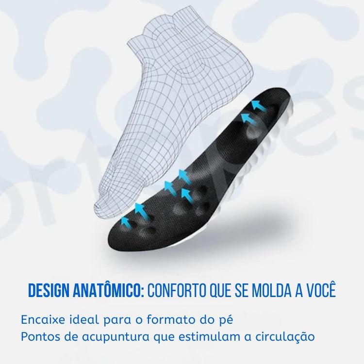 Palmilha Ortopédica Soft 4D PU – Leve, Antiderrapante, Absorve Impacto, Suporte de Arco, Antiodor