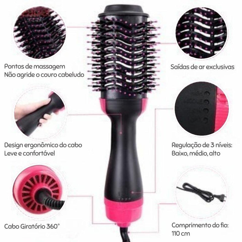 Escova Secadora Oval 3 em 1 com Íons Negativos: Alisa, Modela e Volumiza