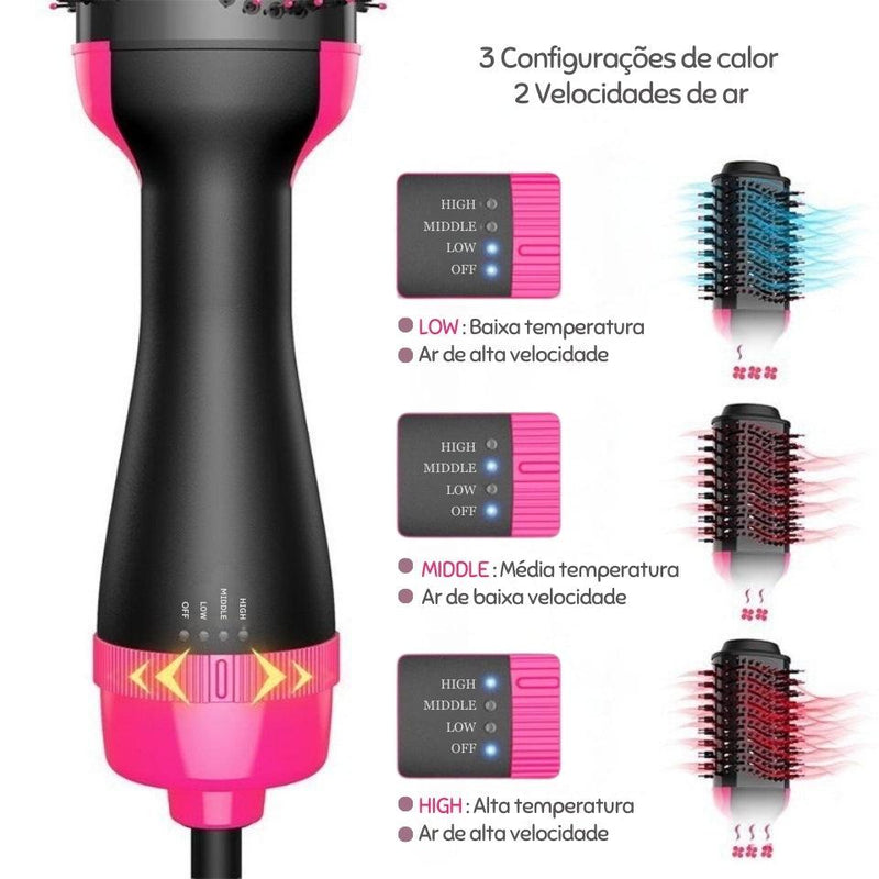 Escova Secadora Oval 3 em 1 com Íons Negativos: Alisa, Modela e Volumiza