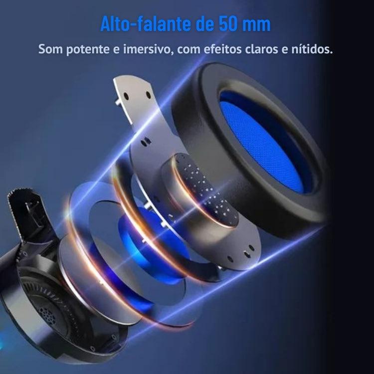 Fone de Ouvido Gamer com Som Surround 7.1, Fio, Microfone, Cancelamento de Ruído e Luzes LED Coloridas