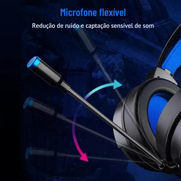 Fone de Ouvido Gamer com Som Surround 7.1, Fio, Microfone, Cancelamento de Ruído e Luzes LED Coloridas