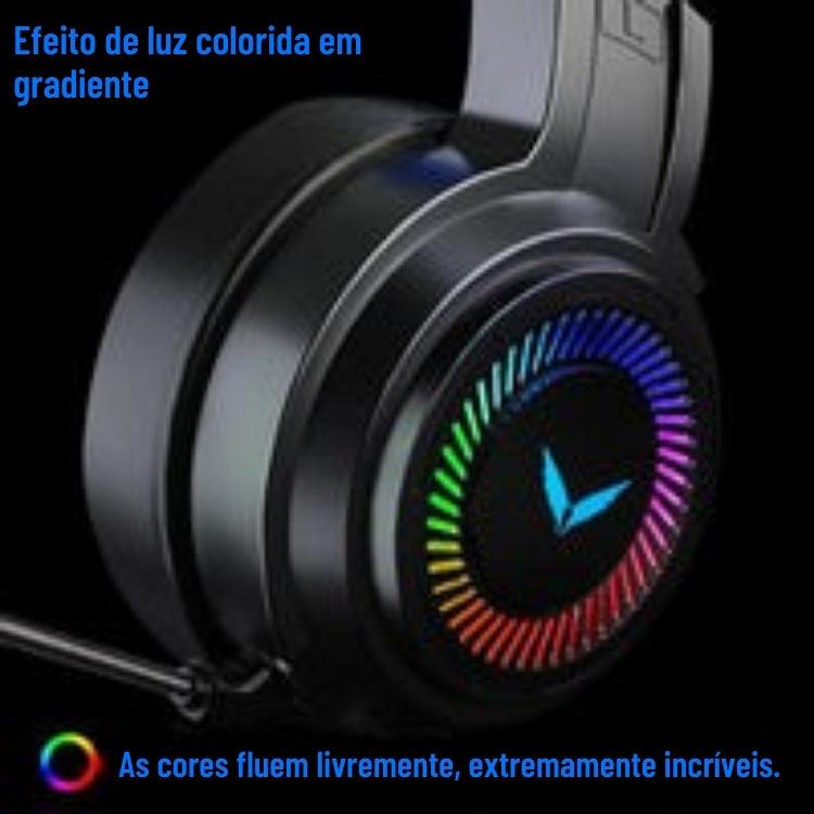 Fone de Ouvido Gamer com Som Surround 7.1, Fio, Microfone, Cancelamento de Ruído e Luzes LED Coloridas