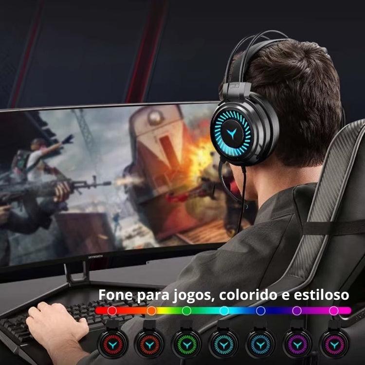Fone de Ouvido Gamer com Som Surround 7.1, Fio, Microfone, Cancelamento de Ruído e Luzes LED Coloridas