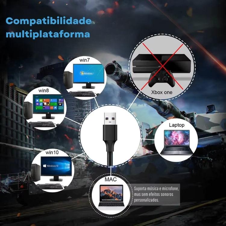 Fone de Ouvido Gamer com Som Surround 7.1, Fio, Microfone, Cancelamento de Ruído e Luzes LED Coloridas