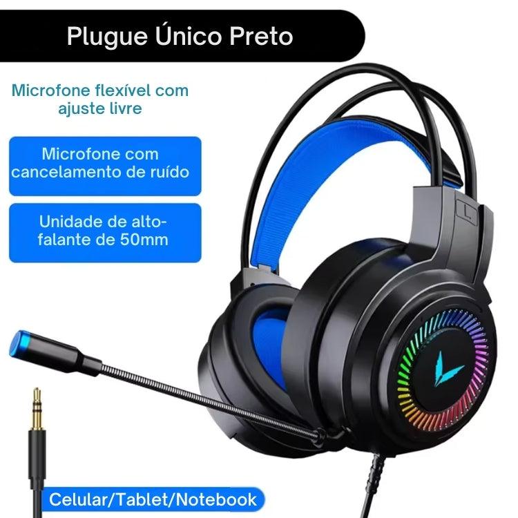 Fone de Ouvido Gamer com Som Surround 7.1, Fio, Microfone, Cancelamento de Ruído e Luzes LED Coloridas
