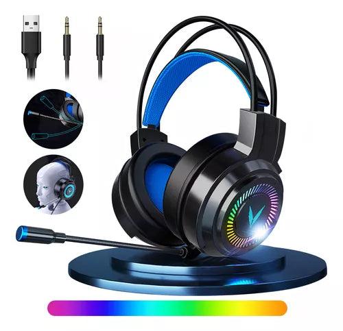 Fone de Ouvido Gamer com Som Surround 7.1, Fio, Microfone, Cancelamento de Ruído e Luzes LED Coloridas