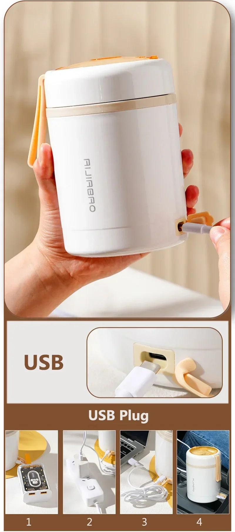 Marmita USB MealPro – 600ML com Aquecimento Elétrico via USB, Inox 304 e Tampa Antivazamento para Refeições Quentes em Qualquer Lugar